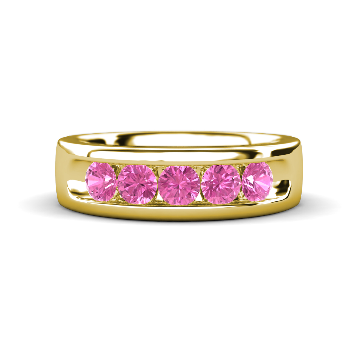 Irvin 0.79 ctw Pink Sapphire 5 stone Comfort Fit Men Wedding Band (6 mm) 